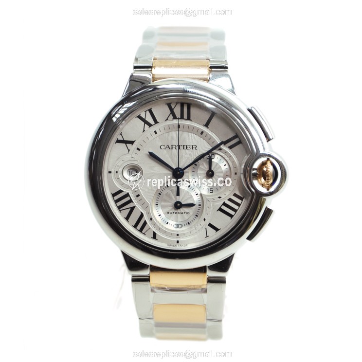 Cartier Ballon Bleu Replica - Automatic - Steel Case, Silver Dial - 18kt Silver Strap - View 2