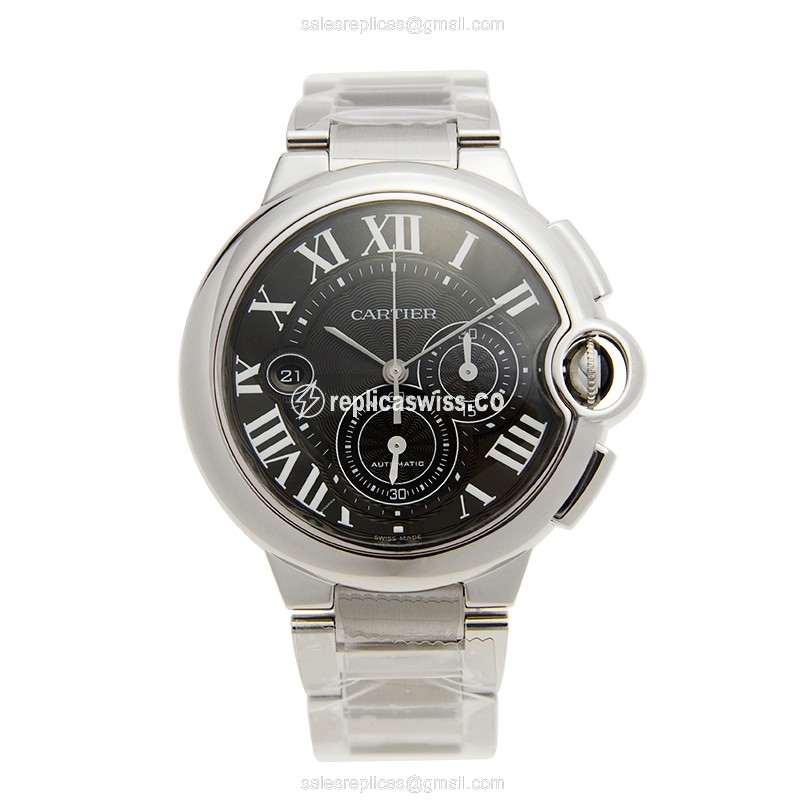 Cartier Ballon Bleu Replica - Automatic - Steel Case - Black Dial - Silver Strap - View 2