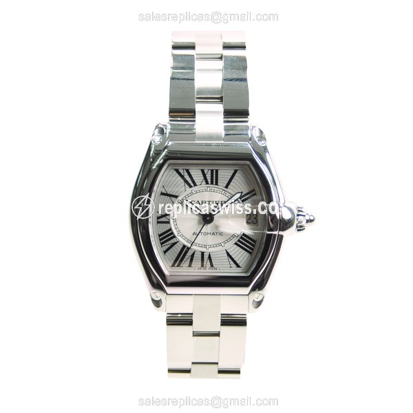 Cartier Roadster Replica - Automatic - Silver Steel Case - Silver Dial - Clasp - Silver Strap - View 2