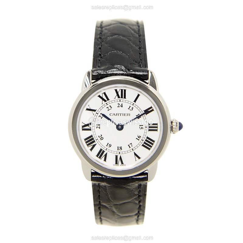 Cartier RONDE SOLO Quartz - Silver Dial - Steel Case - Black Alligator Strap - View 2