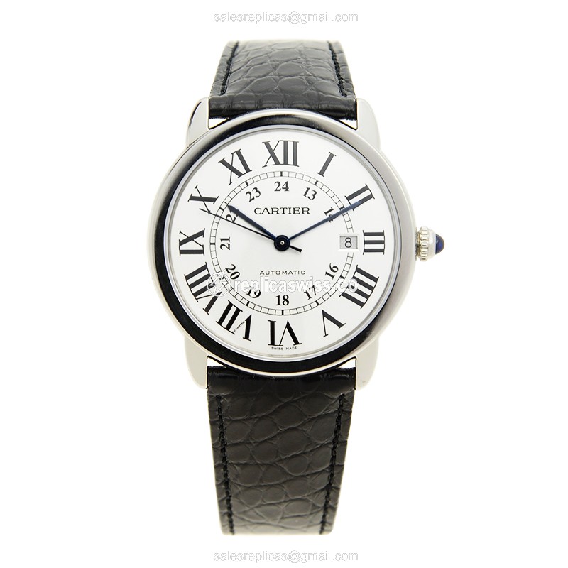 Cartier RONDE SOLO - Automatic - Stainless Steel - Silver Dial - Black Alligator Strap - View 2