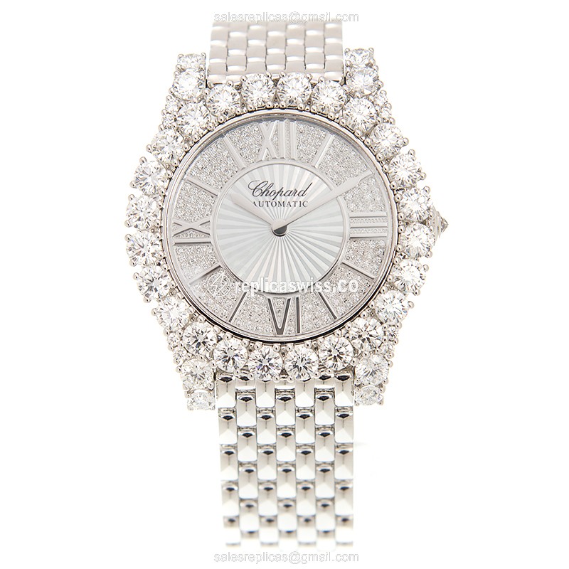 Chopard 109419-1401 Replica - Automatic - 18kt White Gold - Diamond Silver Dial - Gold Strap - View 2