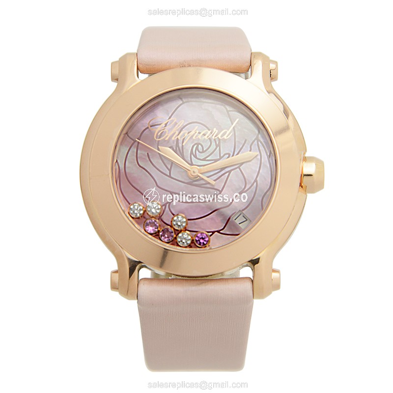 Chopard Happy Sport Replica - Quartz - 18kt Rose Gold - Pink Dial - Buckle Clasp - View 2