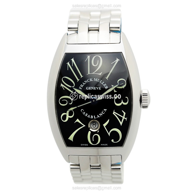 Franck Muller 8880 C DT O AC CINTREE CURVEX Replica - Automatic - Steel Case - Black Dial on Silver Steel Strap - View 2