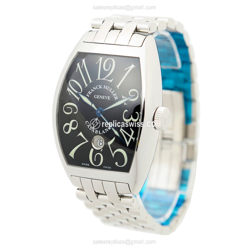 Franck Muller 8880 C DT O AC CINTREE CURVEX Replica - Automatic - Steel Case - Black Dial on Silver Steel Strap - View 3