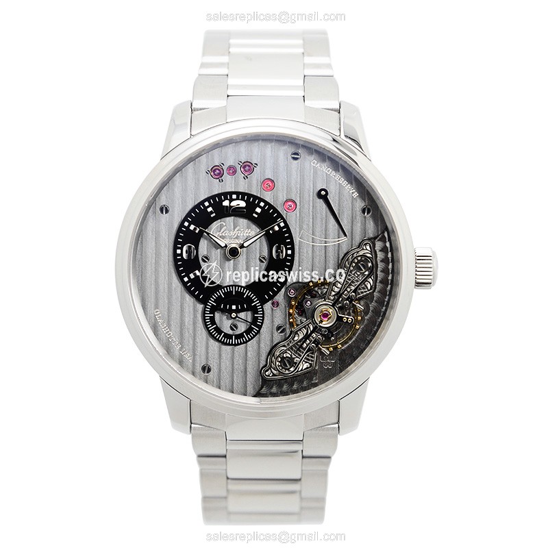 Glashutte PANO Manual Wind - Steel Case - Gray Dial - Silver Steel Strap - View 2