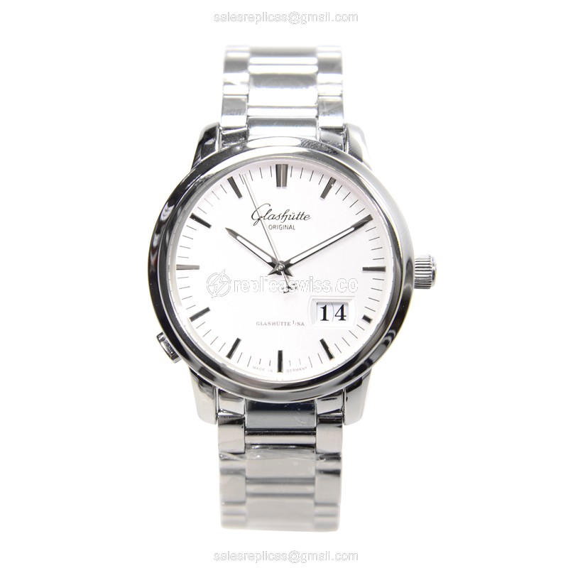 Glashutte Senator Panorama Date - Automatic - Stainless Steel - White Dial - Silver Clasp - View 2