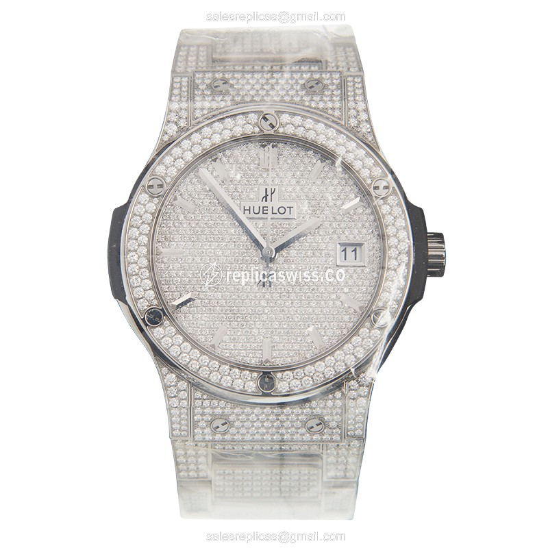 Hublot Classic Fusion Replica - Automatic - Titanium Case - Diamond Bezel - Silver Dial - View 2
