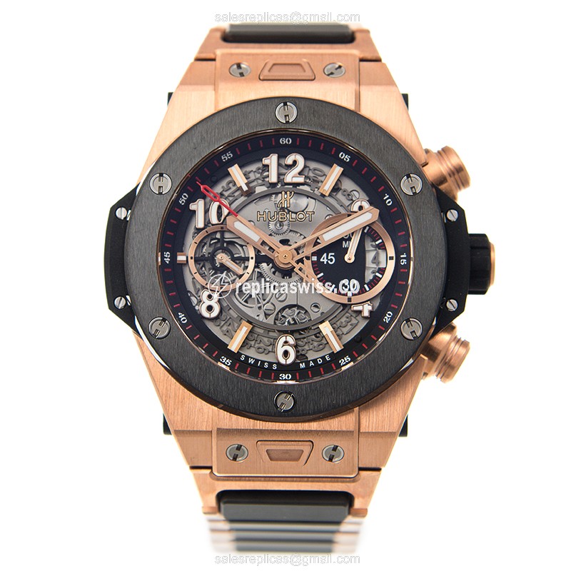 Hublot BIG BANG Replica - Automatic - Titanium Case - Grey Dial - Gold 18kt Strap - View 2