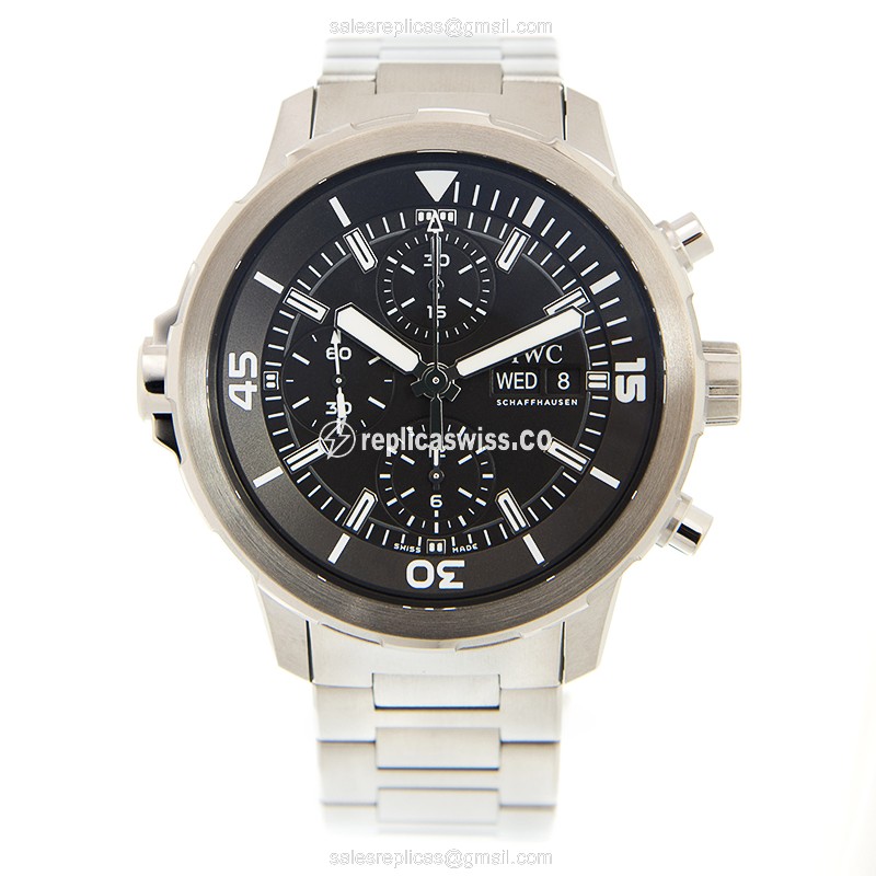 IWC Aquatimer Replica - Automatic - Black Dial - Steel Case - Silver Band - View 2