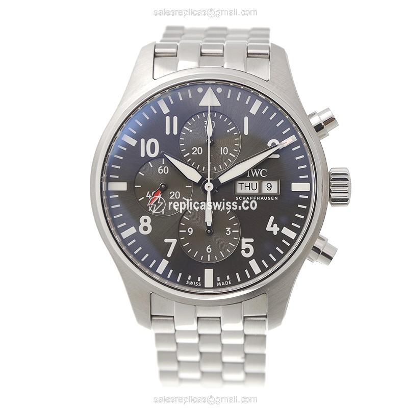 IWC PILOTS Replica - Automatic - Stainless Steel - Gray Dial - Silver Clasp - Steel Strap - View 2