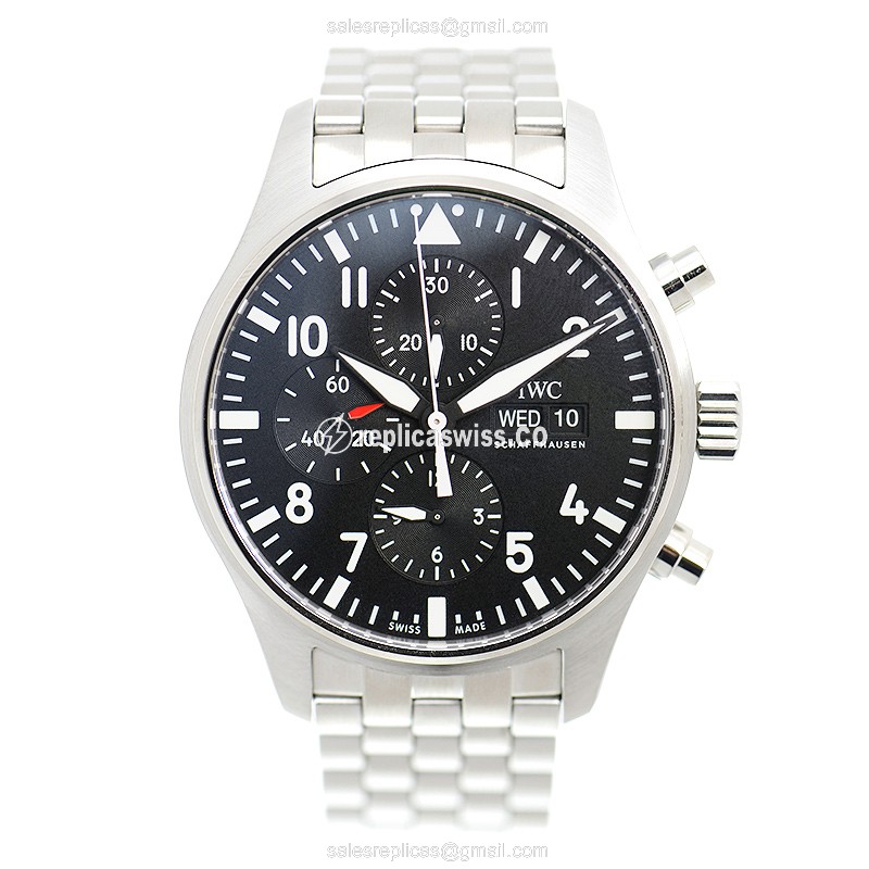 Rolex IW377710 Pilot Replica - Automatic - Black Dial - Silver Steel Case & Strap - View 2