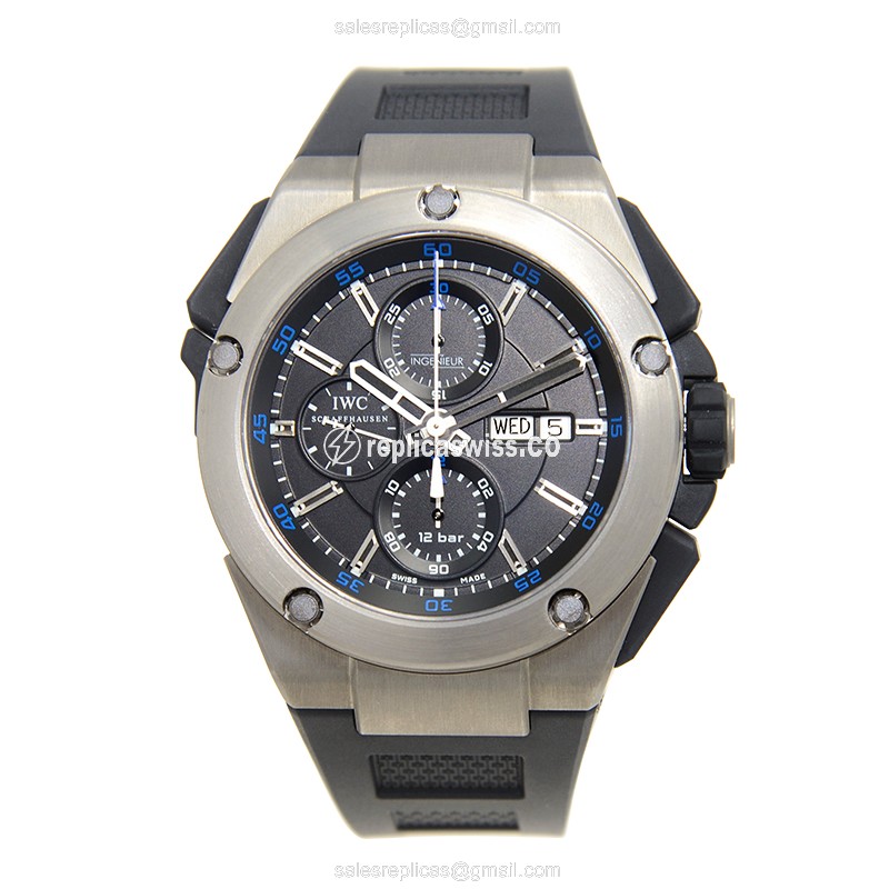 IWC Ingenieur Replica - Automatic Titanium - Black Dial - Black Rubber - Buckle Clasp - View 2