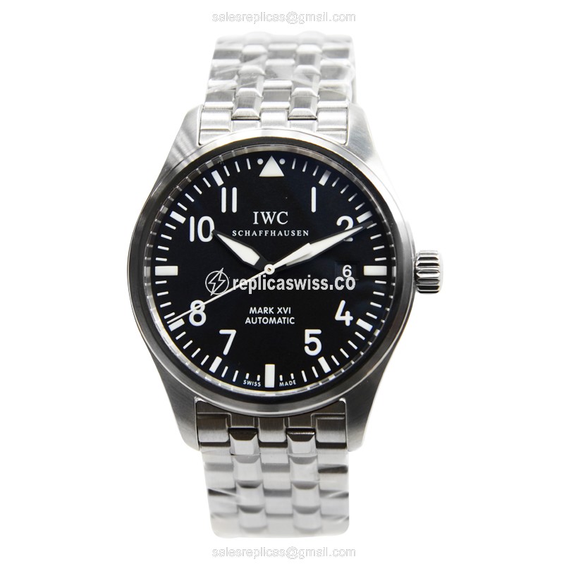 IWC PILOTS Replica - Automatic - Stainless Steel - Black Dial - Silver Steel Strap - View 2