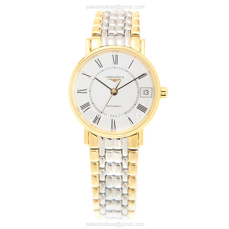 Longines Presence Replica - Automatic - White Dial, Gold Clasp & Steel Strap - View 2
