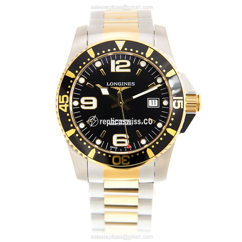 Longines CONQUEST Replica - Automatic - Steel Case - Black Dial | Gold Clasp - View 2