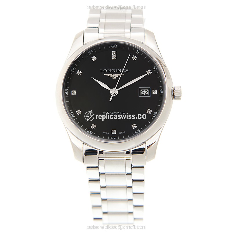 Longines L2.793.4.57.6 Replica - Automatic - Black Dial on Silver Steel Strap - View 2