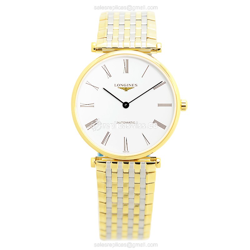 Longines LA GRANDE Replica - Automatic - Gold-Plated & Steel - White Dial - Gold Clasp - View 2