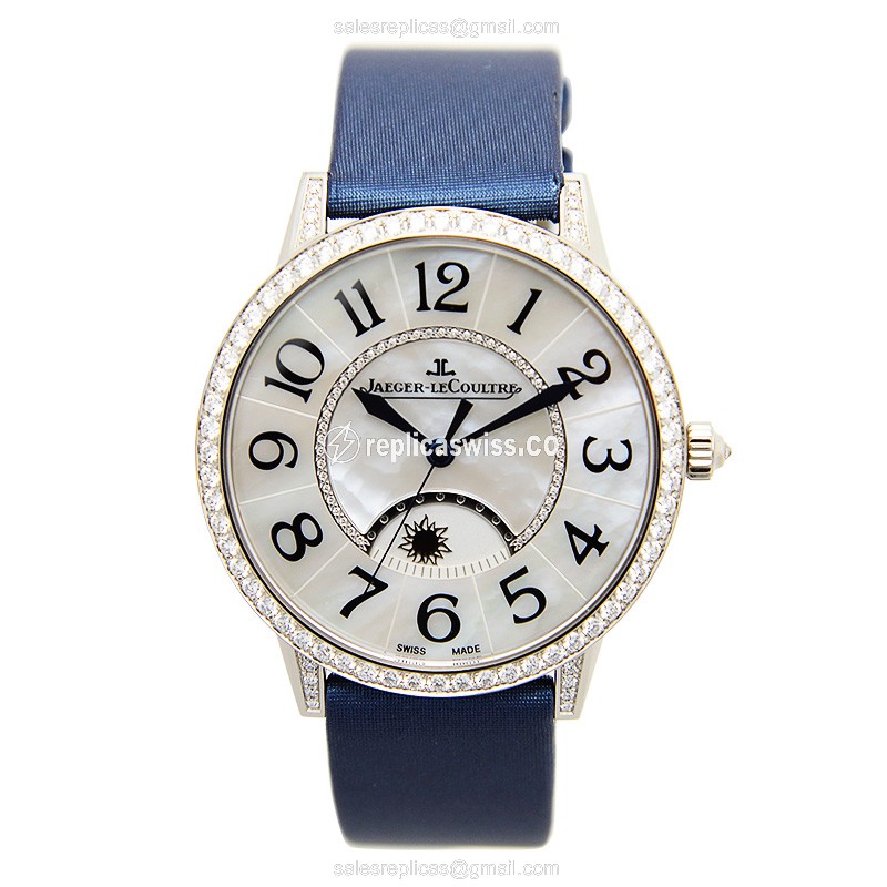 Jaeger-Lecoultre Rendez-Vous Replica - Automatic - 18kt White Gold - Diamond - White Dial - Blue Satin Strap - View 2