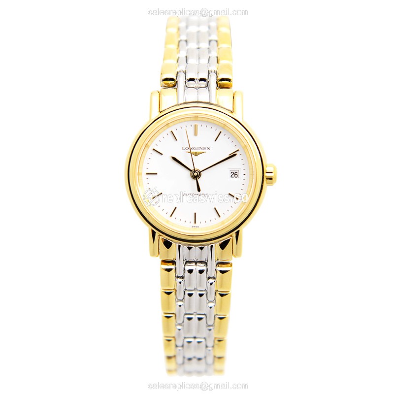 Longines Presence Replica - Automatic - Gold-Plated - White Dial - Steel Strap - View 2