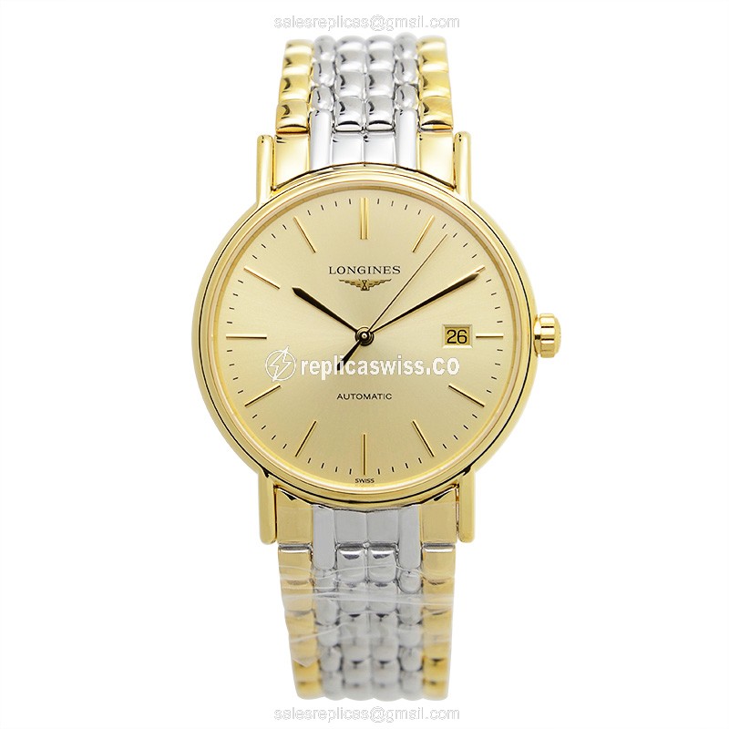 Longines Presence Replica - Automatic - PVD Gold - Gold Dial on Gold Strap - View 2