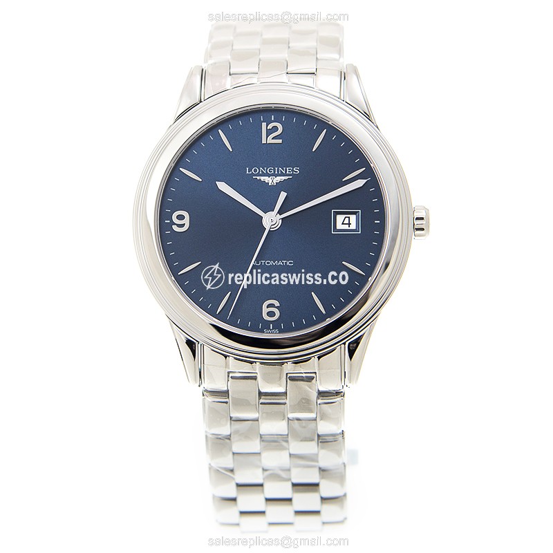 Longines L4.874.4.96.6 Replica | Automatic | Stainless Steel Case | Blue Dial | Silver Clasp - View 2