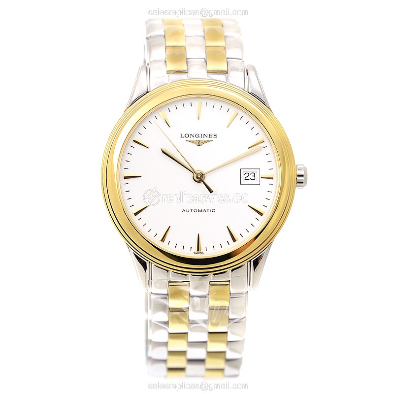 Longines L4.874.3.22.7 Flagship Replica - Automatic - Gold-Plated on Steel - White Dial, Gold Clasp & Gold Strap - View 2