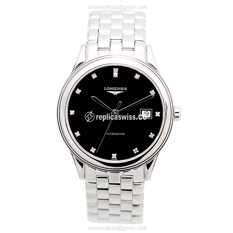 Longines L4.874.4.57.6 Flagship - Automatic - Steel Case, Black Dial on Silver - View 2