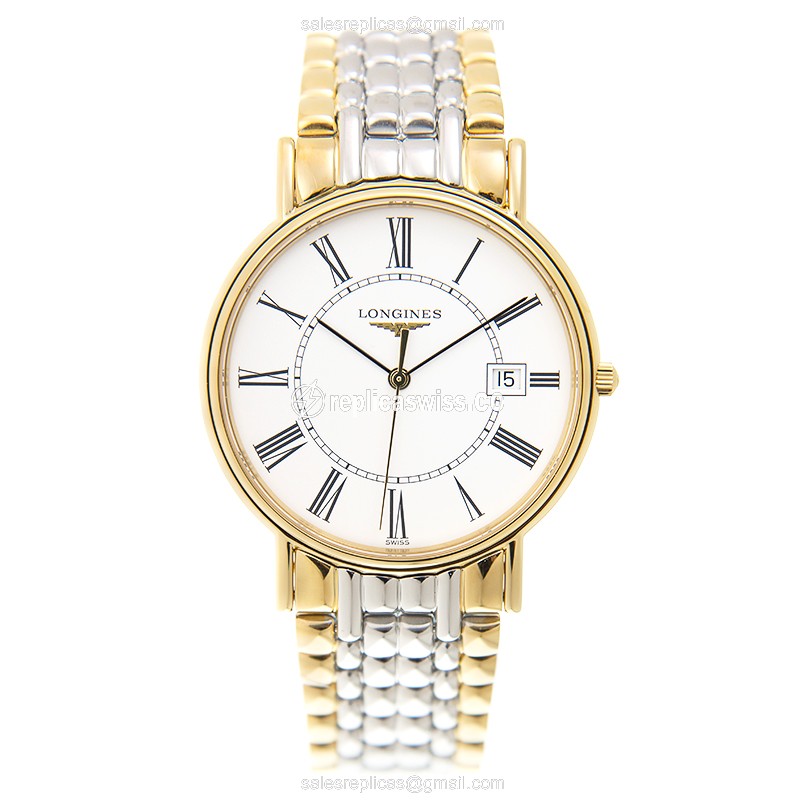 Longines Presence Replica - Quartz - Gold & Steel Case - White Dial - View 2