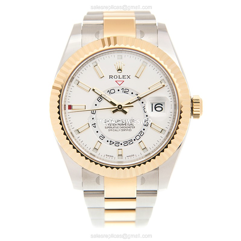 Rolex Sky-Dweller Replica - Automatic - 18kt Gold & Steel - White Dial - View 2