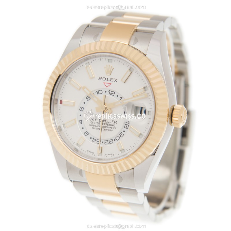 Rolex Sky-Dweller Replica - Automatic - 18kt Gold & Steel - White Dial - View 3