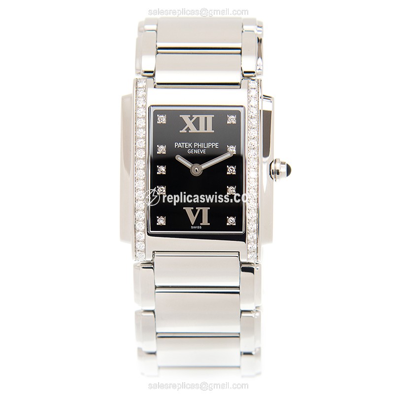 Patek Philippe TWENTY-4 Quartz - Stainless Steel Case - Black Dial - Silver Strap - View 2