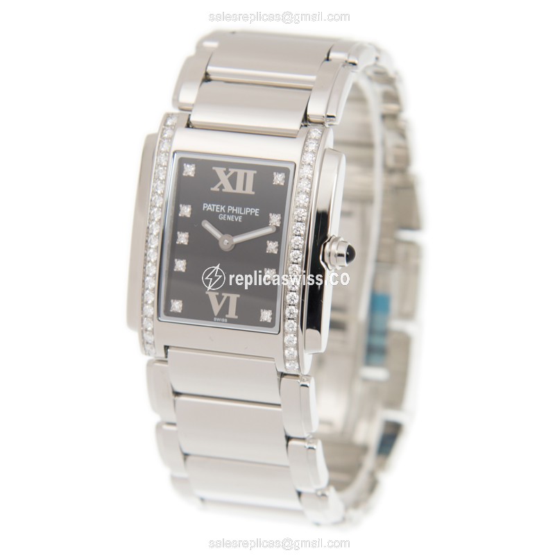 Patek Philippe TWENTY-4 Quartz - Stainless Steel Case - Black Dial - Silver Strap - View 3