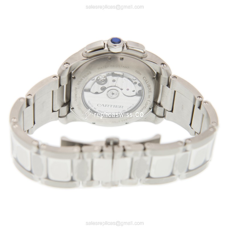 Cartier W7100061 Replica - Calibre De Cartier Auto - Black Dial - Steel Case - Silver Strap - View 4