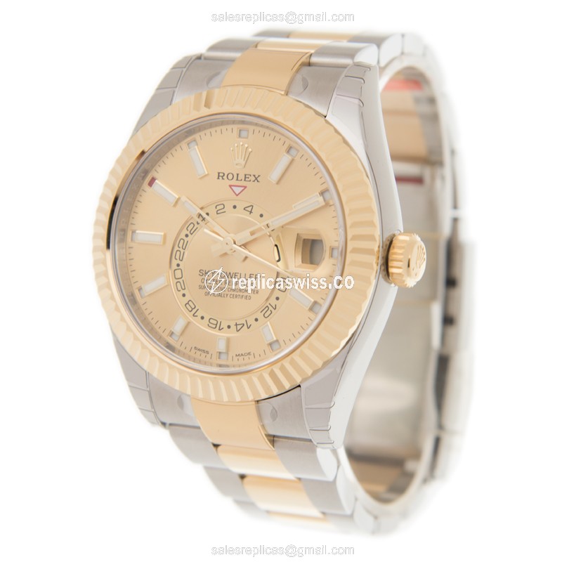 Rolex 326933-0001 Replica - Sky-Dweller | Automatic - Gold & Steel Case - Gold Dial - View 3