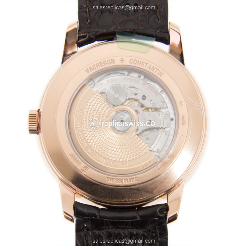Vacheron Constantin 4000U/000R-B110 Replica - Automatic - 18kt Rose Gold - White Dial, Brown Alligator Strap - View 3