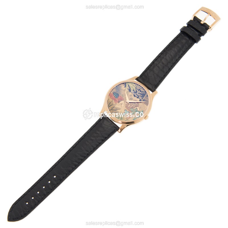 Chopard L.U.C 161902-5050 Replica - Automatic - 18kt Rose Gold - Gold Dial - Black Alligator Buckle - View 2