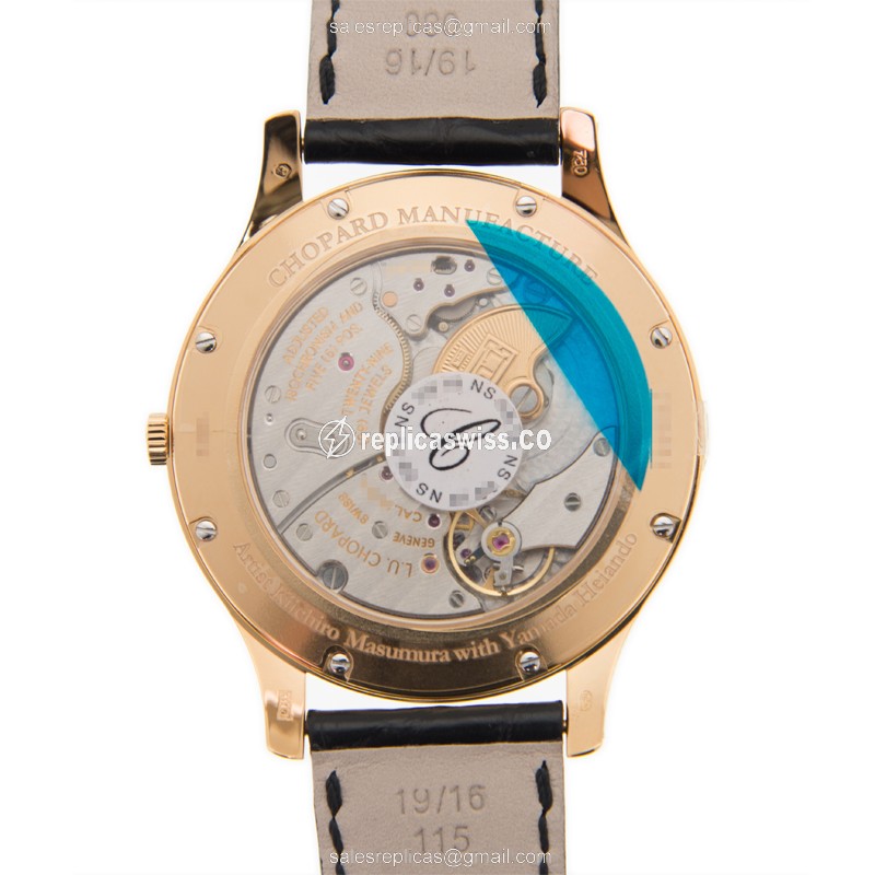 Chopard L.U.C 161902-5050 Replica - Automatic - 18kt Rose Gold - Gold Dial - Black Alligator Buckle - View 3