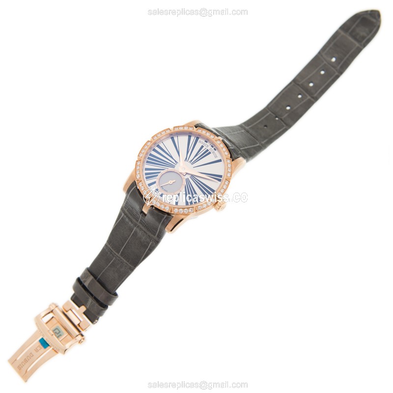 Roger Dubuis RDDBEX0275 EXCALIBUR Replica - Automatic - 18kt Rose Gold - Diamond Dial - Grey Alligator Strap - View 2
