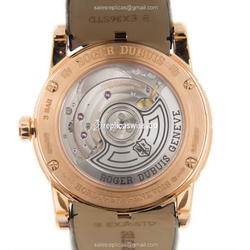 Roger Dubuis RDDBEX0275 EXCALIBUR Replica - Automatic - 18kt Rose Gold - Diamond Dial - Grey Alligator Strap - View 3