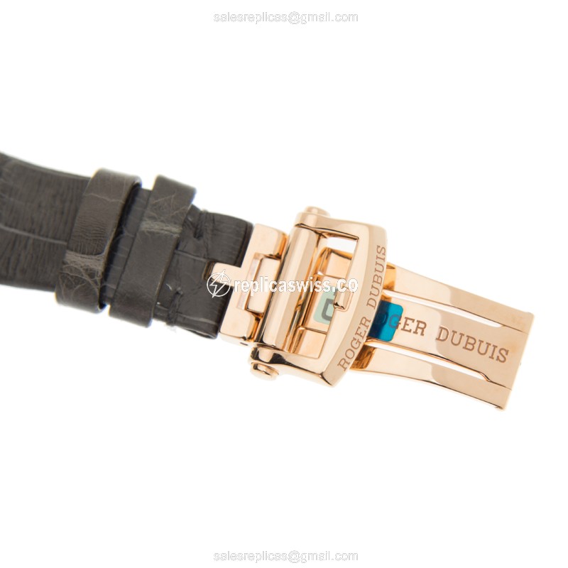 Roger Dubuis RDDBEX0275 EXCALIBUR Replica - Automatic - 18kt Rose Gold - Diamond Dial - Grey Alligator Strap - View 4