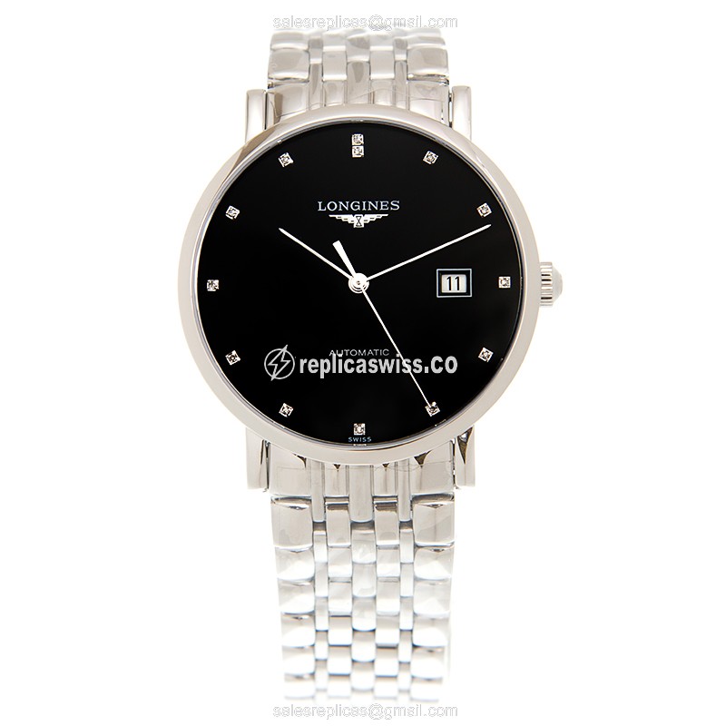 Longines L4.910.4.57.6 Replica - Automatic - Stainless Steel Case - Black Dial, Silver Strap - View 2
