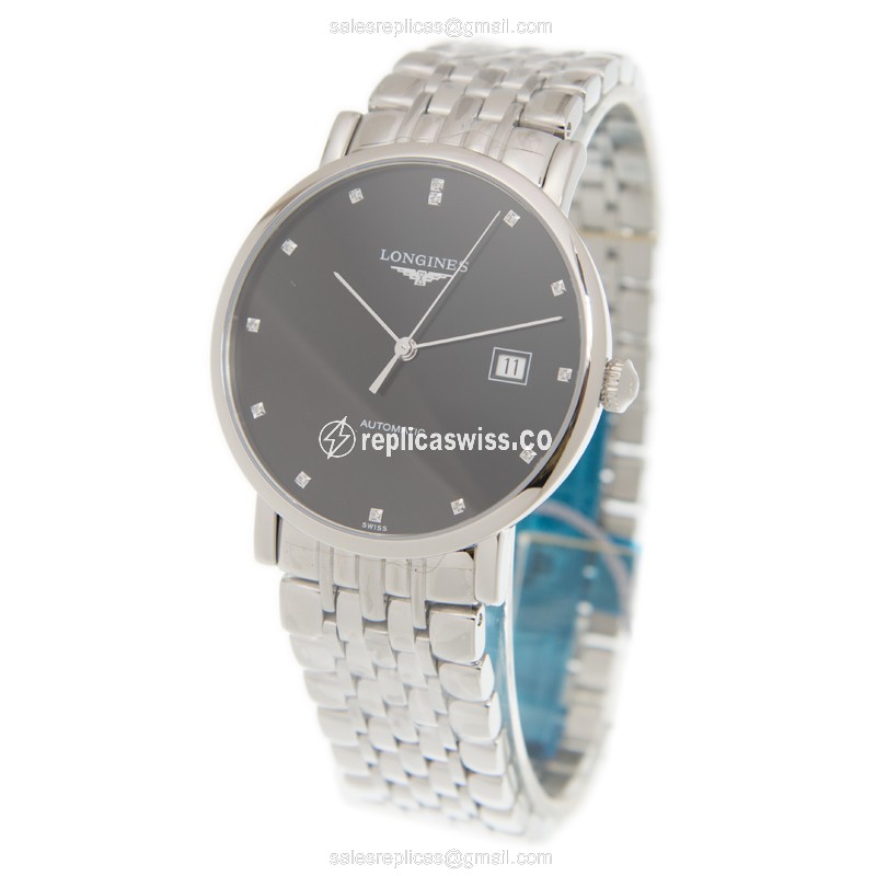 Longines L4.910.4.57.6 Replica - Automatic - Stainless Steel Case - Black Dial, Silver Strap - View 3