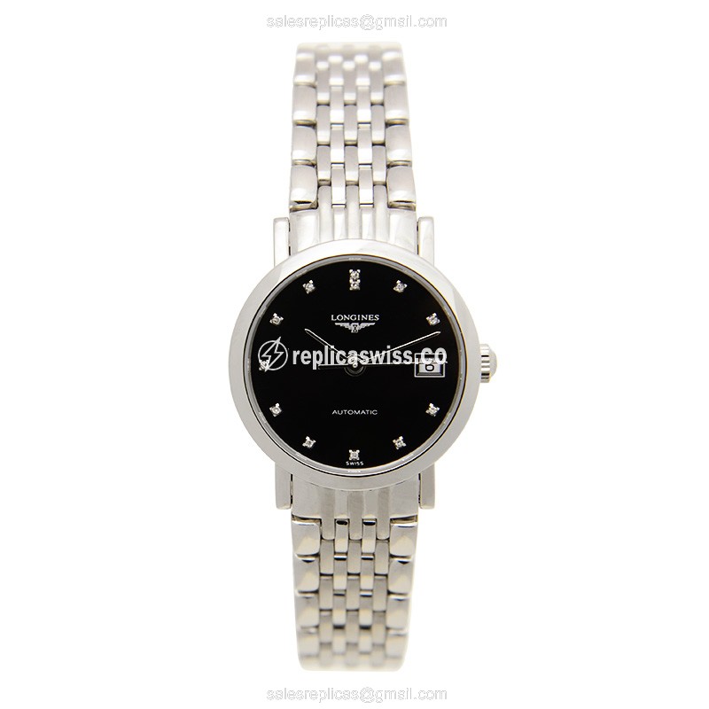 Longines L4.309.4.57.6 Replica - Automatic - Stainless Steel - Black Dial, Silver Clasp, Steel Strap - View 2