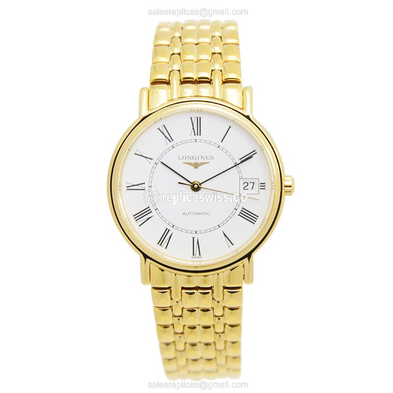 Longines Presence Replica - Automatic - PVD Gold - White Dial, Gold Strap - View 2