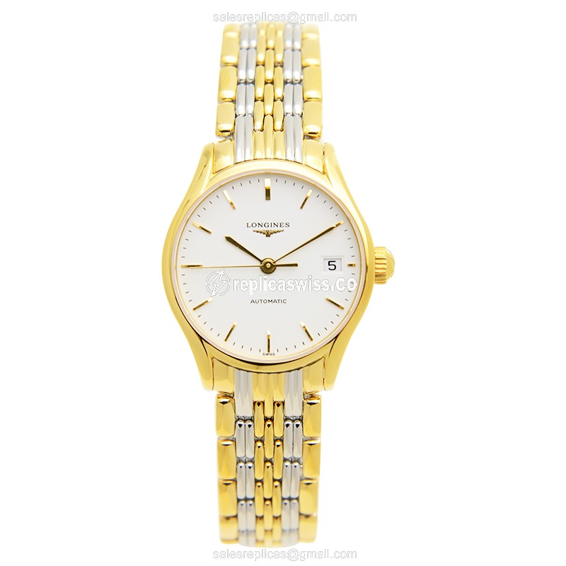 Longines Lyre Replica - Automatic - Gold PVD Case - White Dial on Gold Strap - View 2