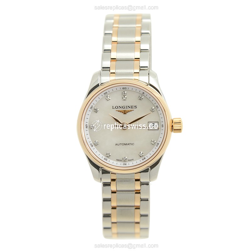 Longines L2.128.5.89.7 Replica - Automatic - 18kt Rose Gold - White Dial on Silver Strap - View 2