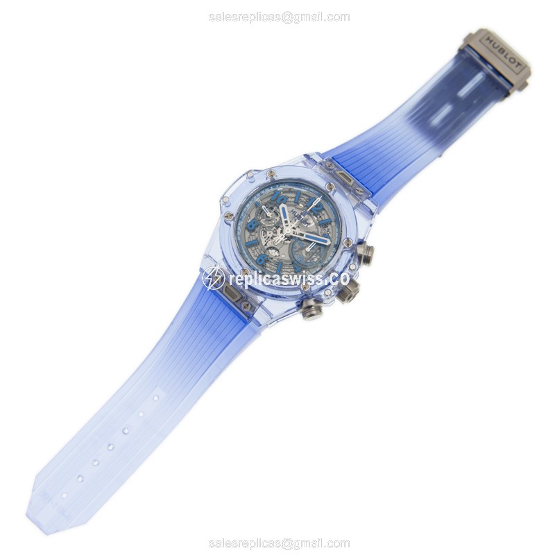 Hublot BIG BANG Replica - Automatic - Sapphire Crystal - Silver Dial - Blue Rubber Strap - View 2