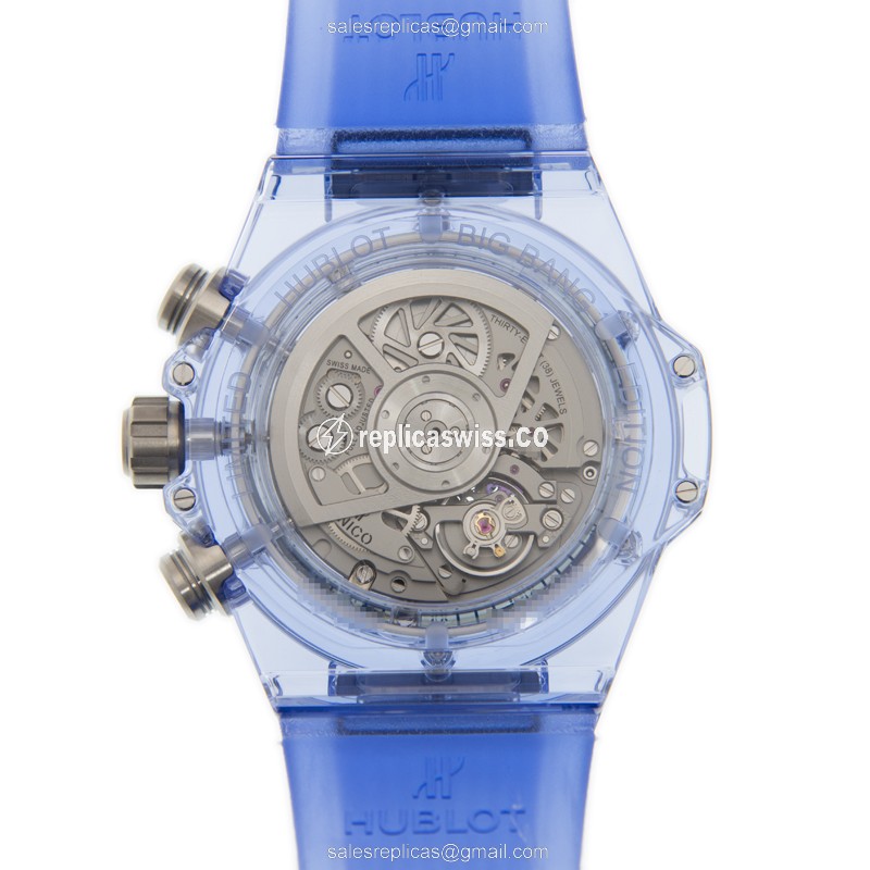 Hublot BIG BANG Replica - Automatic - Sapphire Crystal - Silver Dial - Blue Rubber Strap - View 3