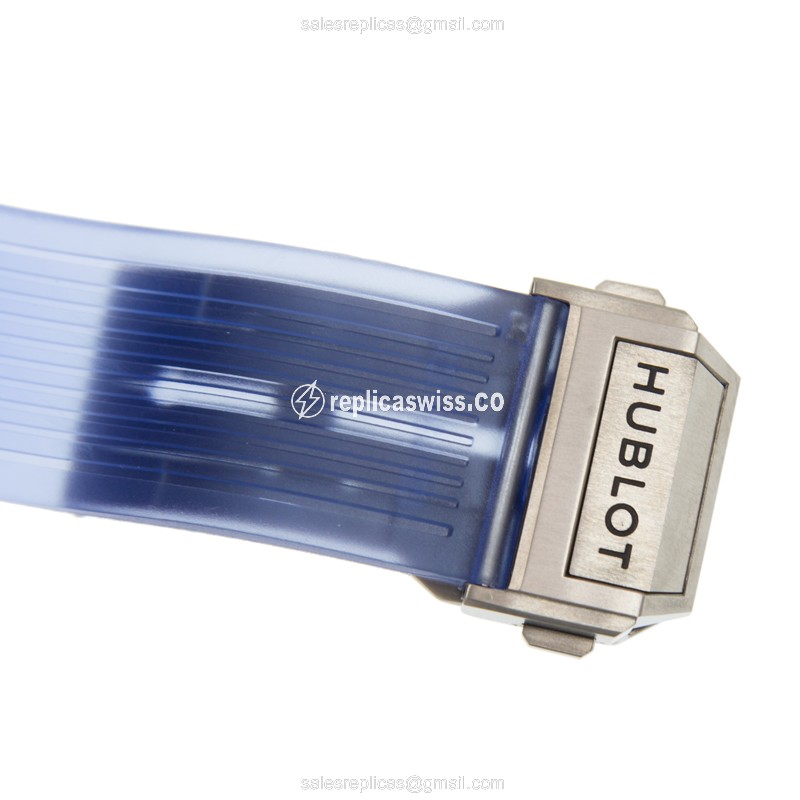 Hublot BIG BANG Replica - Automatic - Sapphire Crystal - Silver Dial - Blue Rubber Strap - View 4